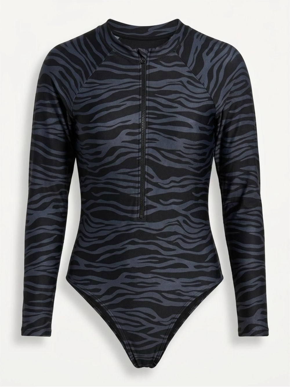 Cynthia Rowley Women’s Black Zebra-Print Long-Sleeve One-Piece Swimsuit Size 14
